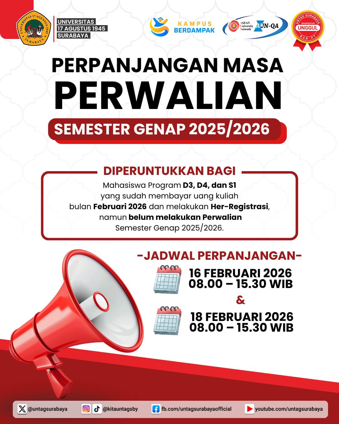 Perpanjangan masa perwalian semester genap 2025-2026