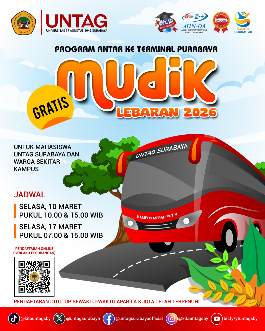 Mudik gratis lebaran 2026 untag surabaya