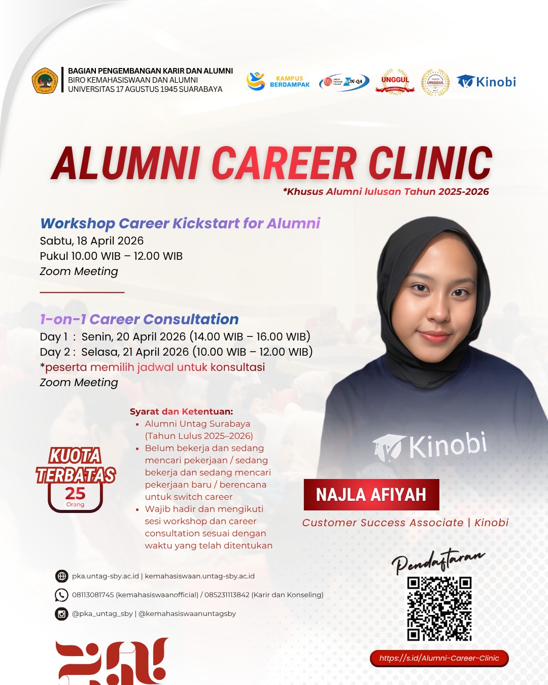 PKA Untag Surabaya berkolaborasi dengan Kinobi mengadakan program Alumni Career Clinic.