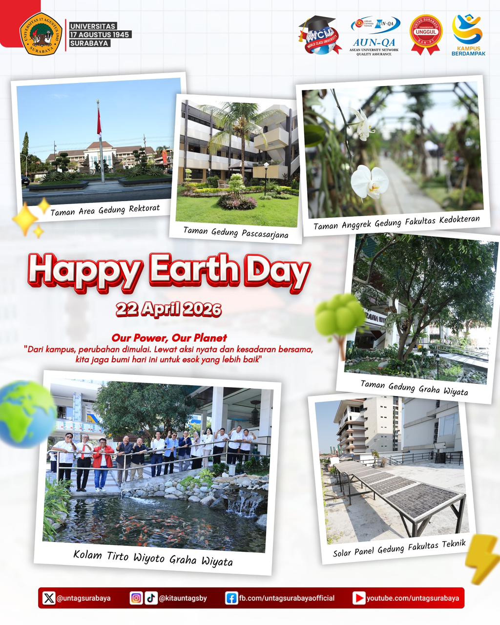 Segenap civitas akademika Untag Surabaya menyampaikan Selamat Hari Bumi