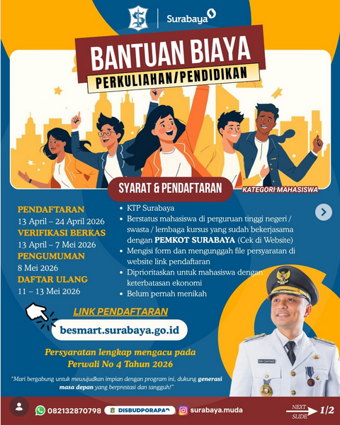 Bantuan Biaya Perkuliahan/Pendidikan resmi dibuka!
