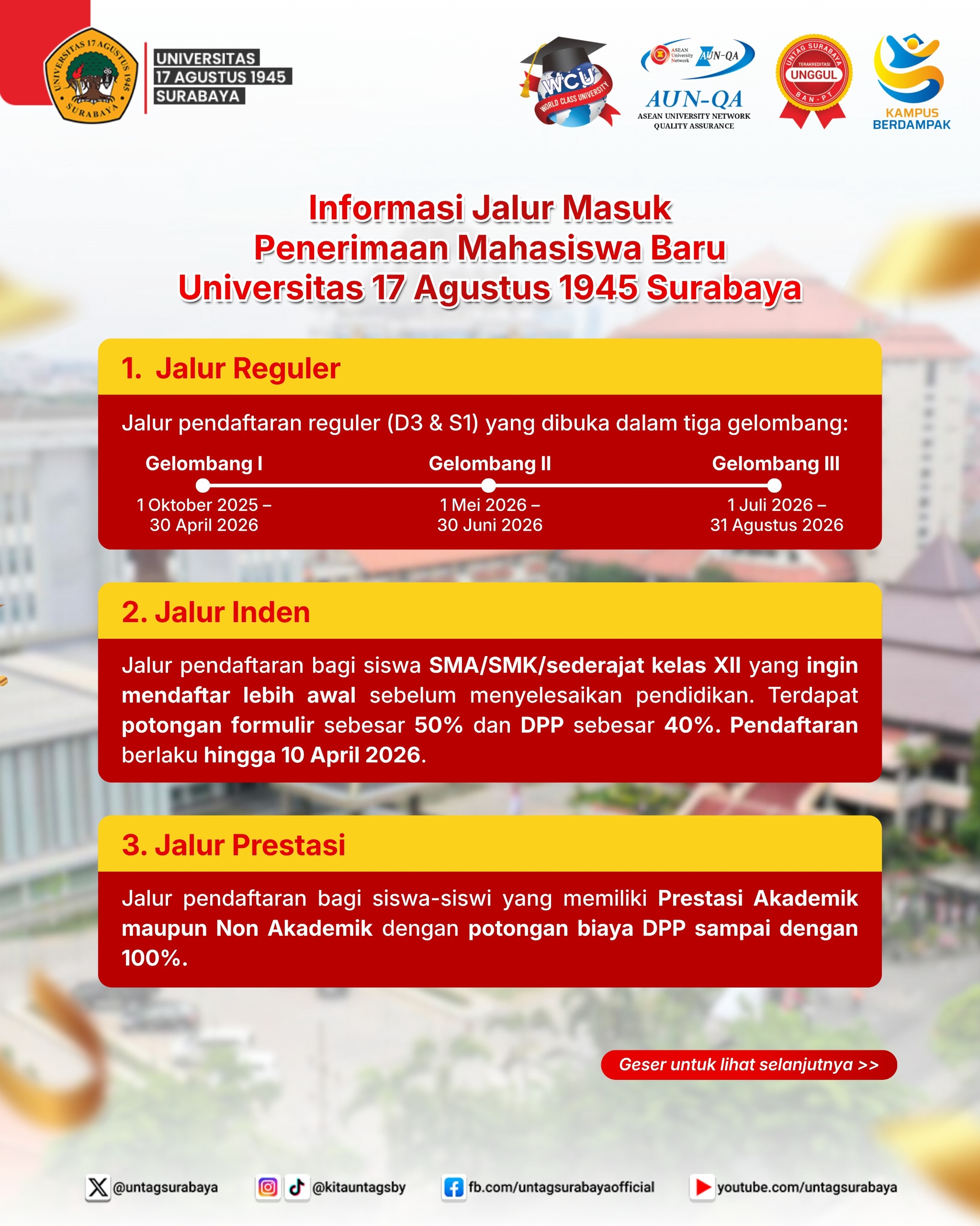 Informasi jalur masuk penerimaan mahasiswa baru UNTAG Surabaya