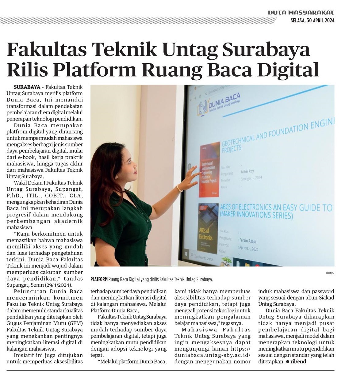 Fakultas Teknik Untag Surabaya Rilis Platform Ruang Baca Digital