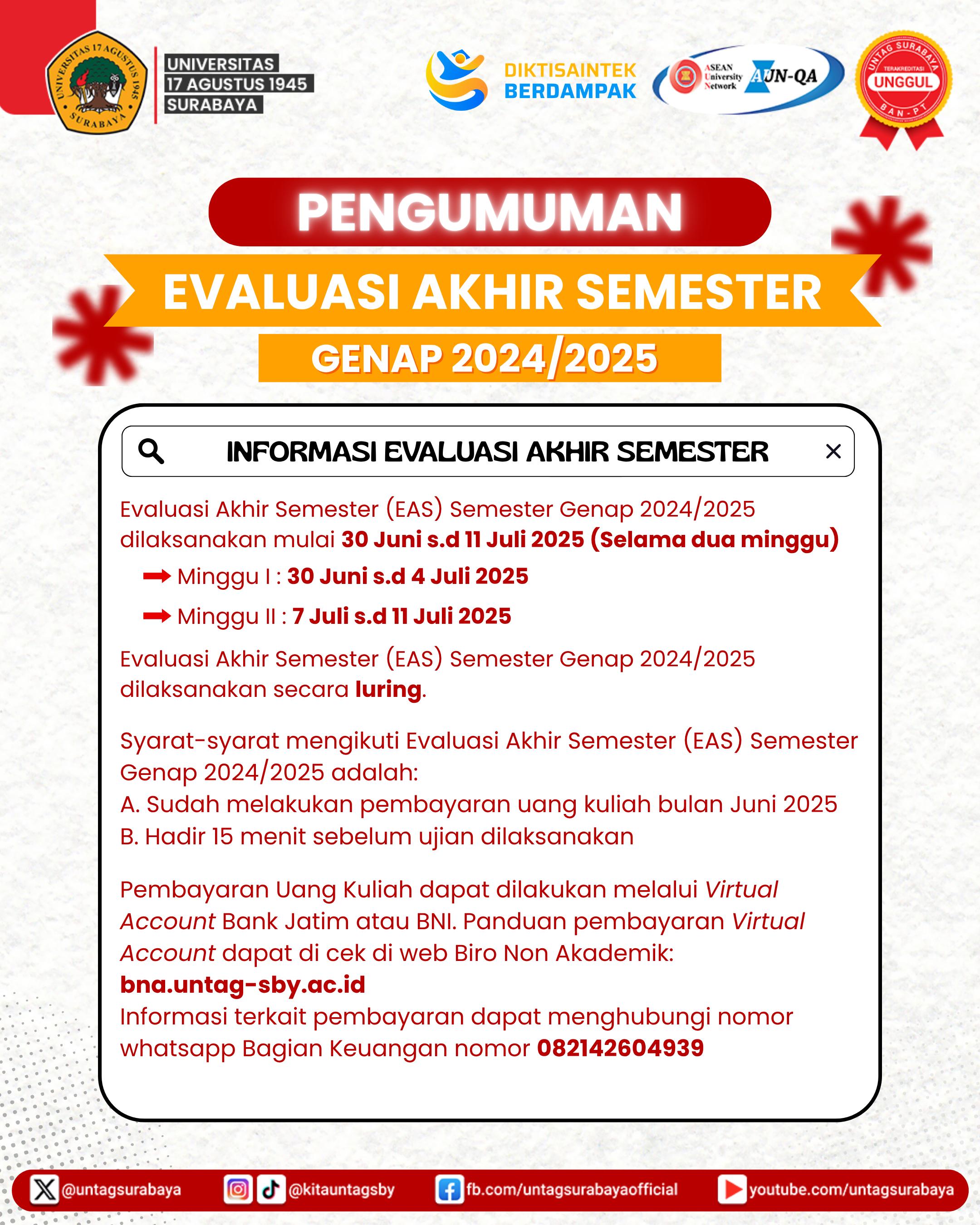 Pengumuman Evaluasi Akhir Semester Genap 2024-2025
