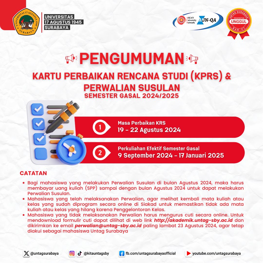 Pengumuman Kartu Perbaikan Rencana Studi (KPRS) & Perwalian Susulan