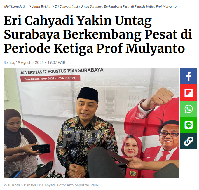 Eri Cahyadi Yakin UNTAG Surabaya Berkembang Pesat di Periode Ketiga Prof. Mulyanto