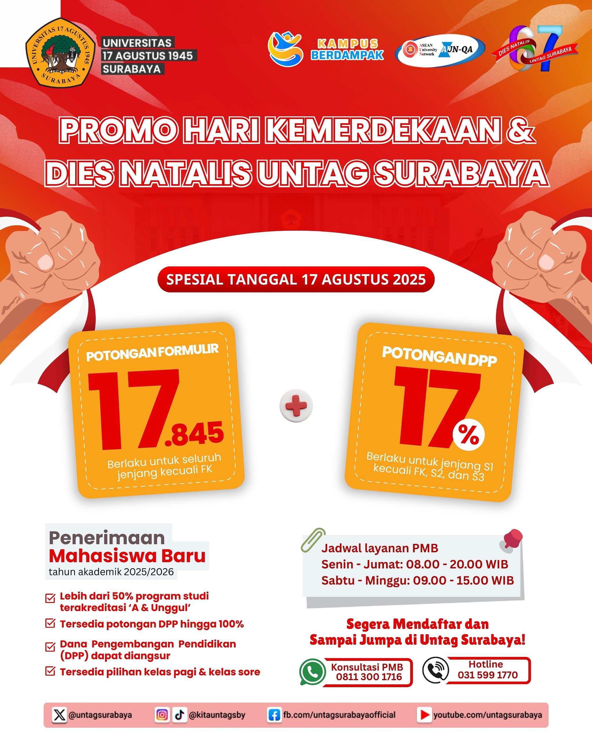 Promo memperingati Hari Kemerdekaan & Dies Natalis ke-77 Untag Surabaya