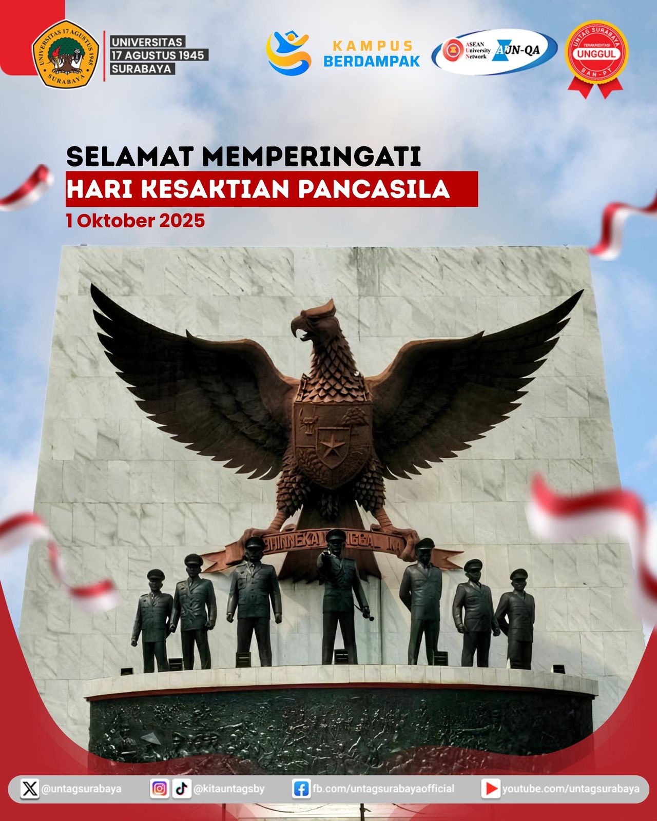 Segenap civitas akademika Untag Surabaya menyampaikan Selamat Memperingati Hari Kesaktian Pancasila