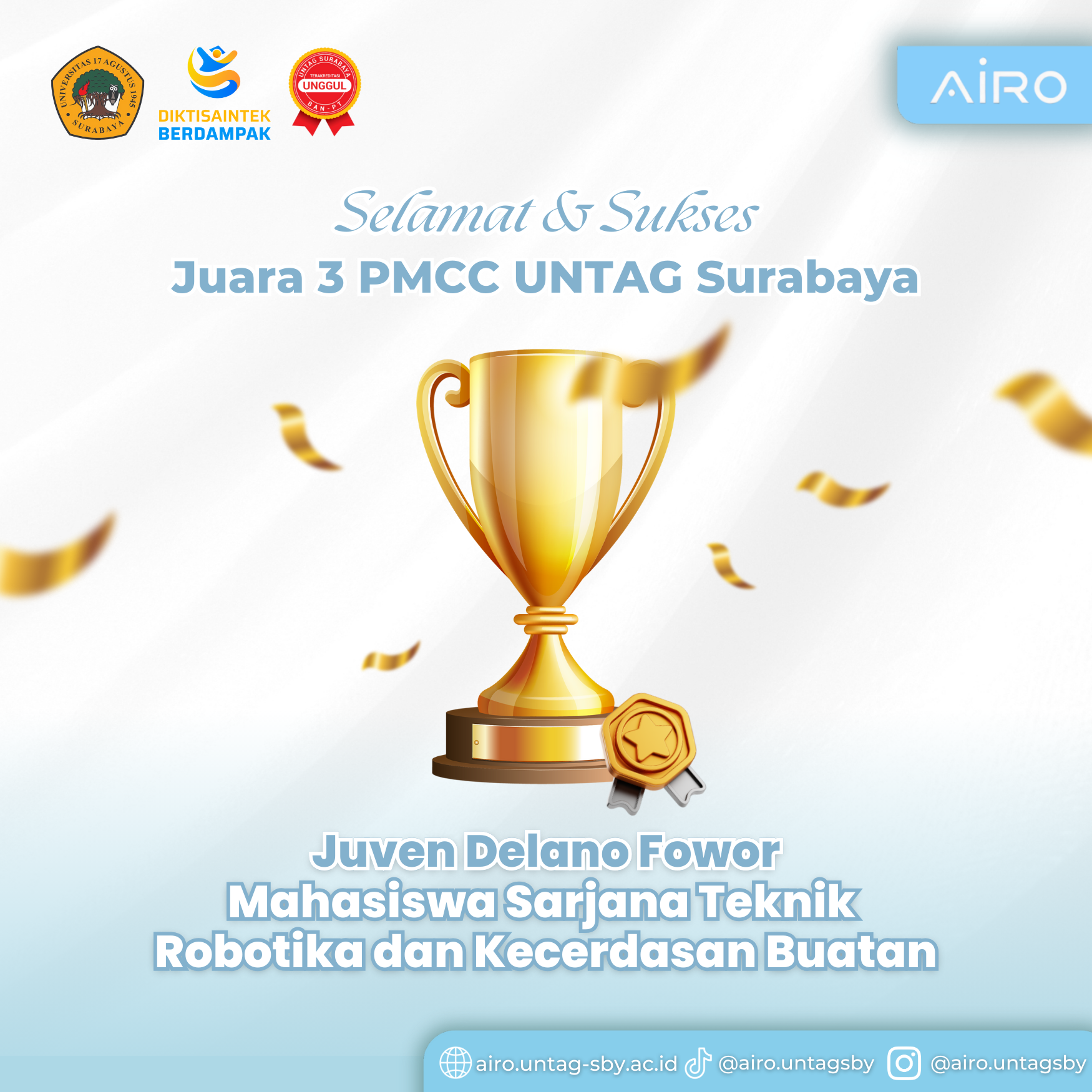 Juven Delano Fowor, Mahasiswa Prodi AIRO Raih Juara 3 PMCC Tingkat Internal Kampus